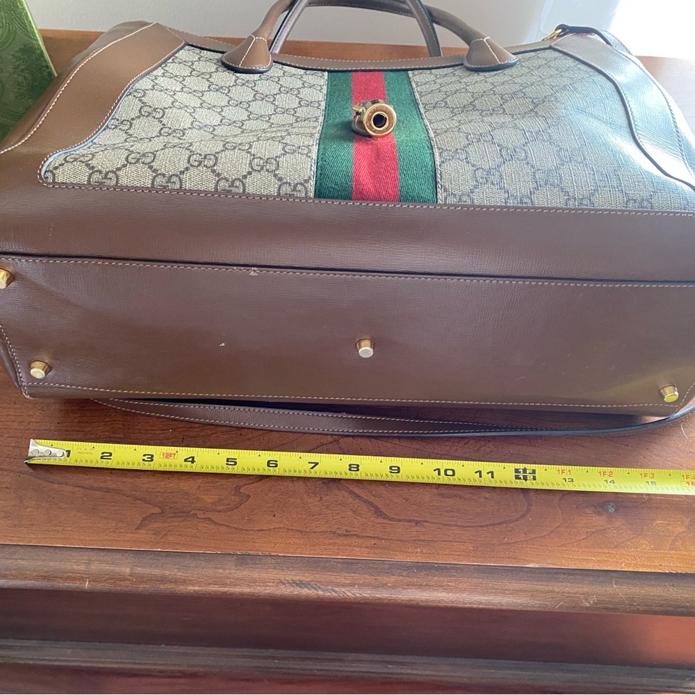 Gucci GG Supreme Canvas and Brown Leather Shoulder Bag with Signature Stripe - Picture 2 of 6